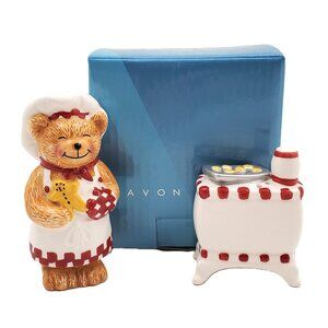 RARE Vintage “Avon” Ceramic “Bear Chef” Salt & Pepper Shakers – NEW